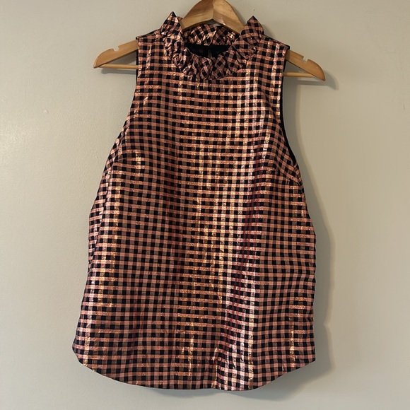 J. Crew Ruffleneck Copper sleeveless top in Lurex® Crinkle Gingham Medium - Picture 1 of 12